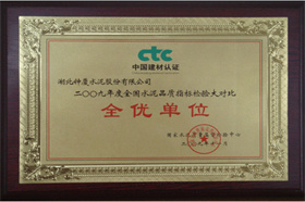 2009年度全國(guó)水泥品質(zhì)指標(biāo)檢驗(yàn)大對(duì)比全優(yōu)單位